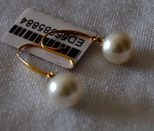 

charming pair 10-11mm south sea round white pearl earring 14k