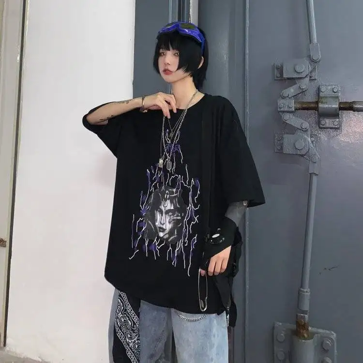 Женская Хип-хоп модная Готическая футболка в стиле ужасов, унисекс, сатантическая футболка с коротким рукавом и принтом, женские/мужские футболки в стиле Харадзюку, размер 90s