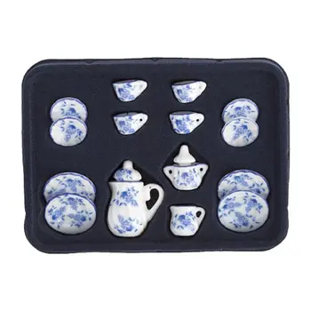 

Dollhouse Miniature Tea Set, Ceramic, Blue & White, 17 pcs