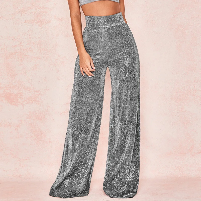 

Women Sexy Pants Wide Legs Back Zipper Glitter Long Pants Club Party Wear C01PT1008