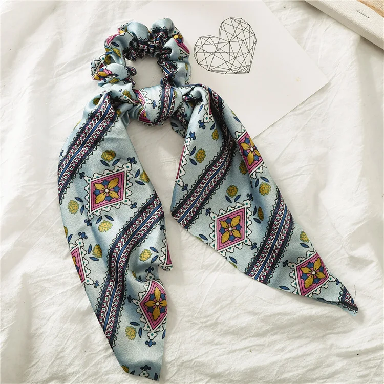 Summer Flower Printed Women Elastic Scrunchies Hair Bands Retro Hair Ties Scarf Rubber Band Hair Accessories for Women Girls - Цвет: B-10