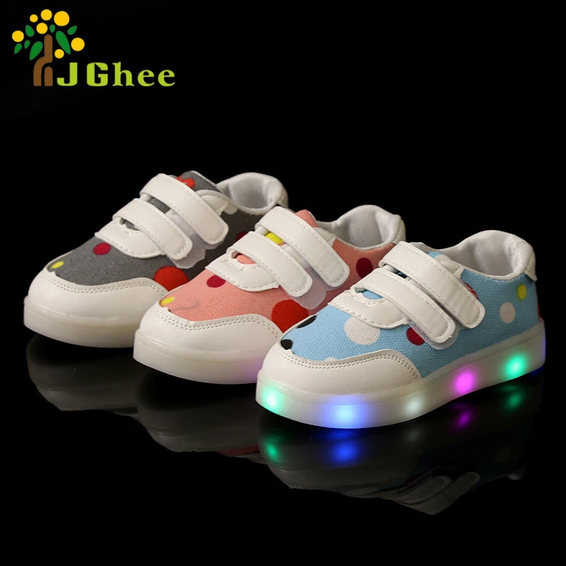 

Spring Autumn Kids Casual Shoes For Boys Girls Euro Size 21-30 Canvas With Dots Glowing Shoes LED Children Sneakers