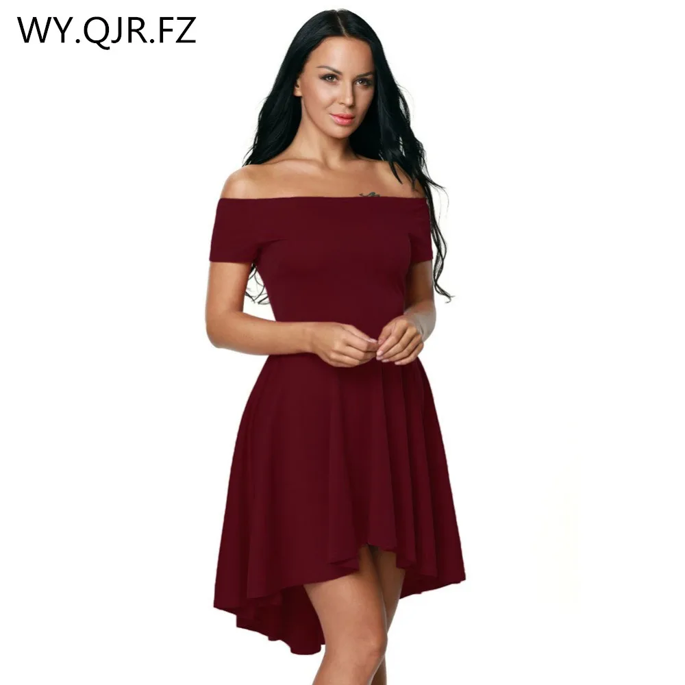 NASY61346 # платье подружки невесты с вырезом лодочкой короткое спереди и сзади винно