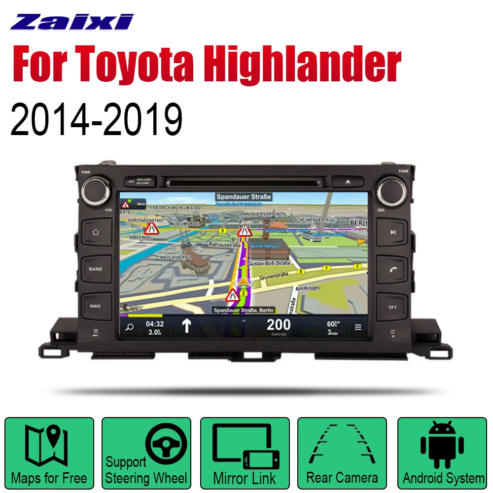 

ZaiXi Auto DVD Player GPS Navigation For Toyota Highlander 2014~2019 Car Android Multimedia System Screen Radio Stereo