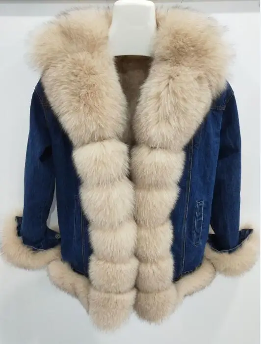 New brand Real Fur Real Rex Rabbit Fur Lining Women Winter Genuine Fox Fur Collar   Jacket Woman Warm Coat long puffer coat womens Coats & Jackets