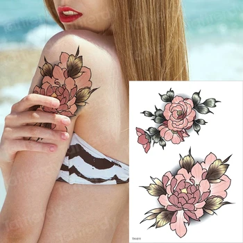 

temporary tattoo flower water transfer tattoo for women girl sleeve tattoo fake waterproof peony rose stickers body tattoo lotus