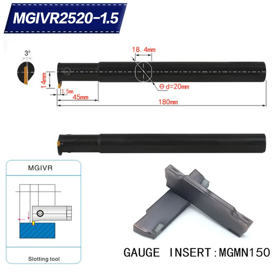 

MGIVR2520-1.5 Intermal Parting and Grooving Turning Tool Holder For MGMN150 Insert Right Hand Bars MGMN 150
