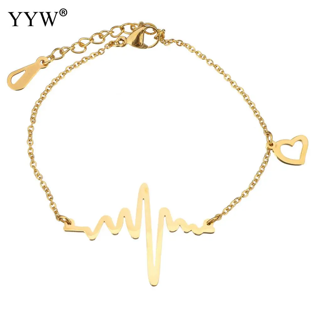 

YYW New Arrival Friend Gifts Gold-color Stainless Steel Jewelry Chain Bracelet Heart Beat Charm Bracelets for woman