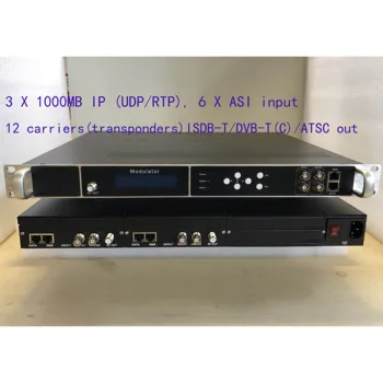 

3x1000MB IP, 12 carriers of DVB-T/C QAM modulator, giga IP to DVB-T/C modulator, digital QAM catv modulator, with 2 ASI output