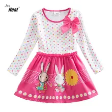 Платье с длинными рукавами для девочек; сезон весна-осень; vestidos Infantil; платье для девочек с вышитым кроликом; Детские платья для девочек; LH4829