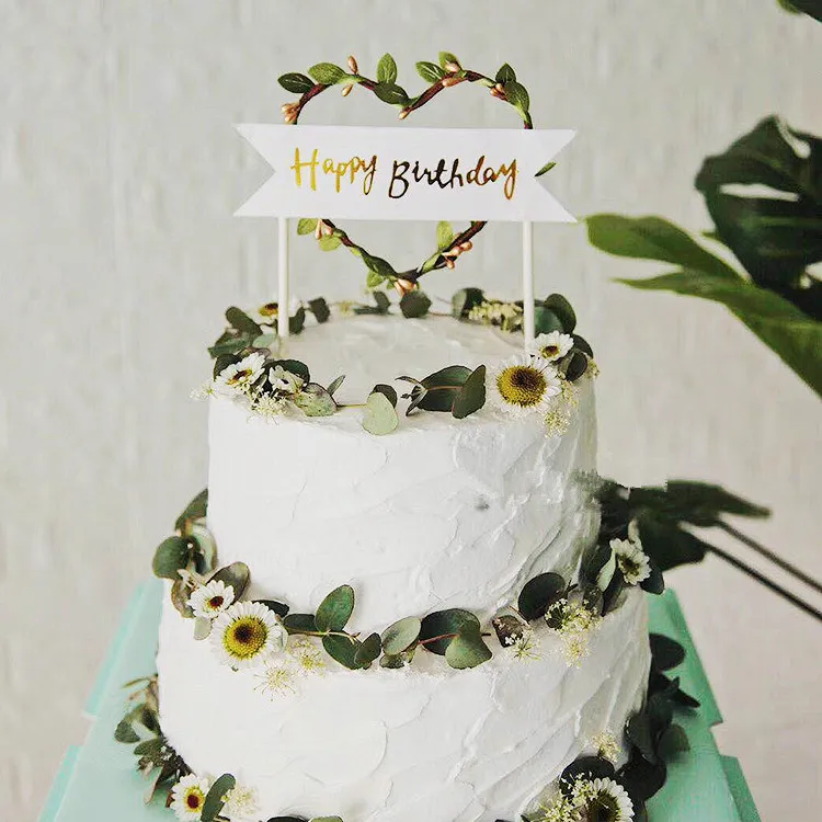 Baked Cake Decoration Forest Style Green Vine Happy Birthday Cake
