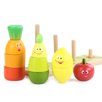 

Wooden Cute Vegetables Stacking Rings Tower Montessori Blocks Educational Toys For Children Wood Matching Blocks ML0164H