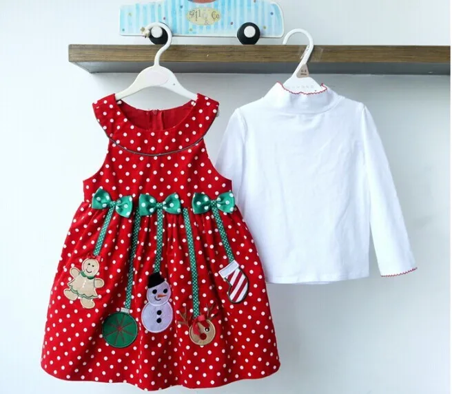 Детская одежда для девочек, платье Рождественский костюм Одежда для маленьких девочек, блуза, платье комплект детской одежды из 2 предметов новогодний костюм для малышей, A094