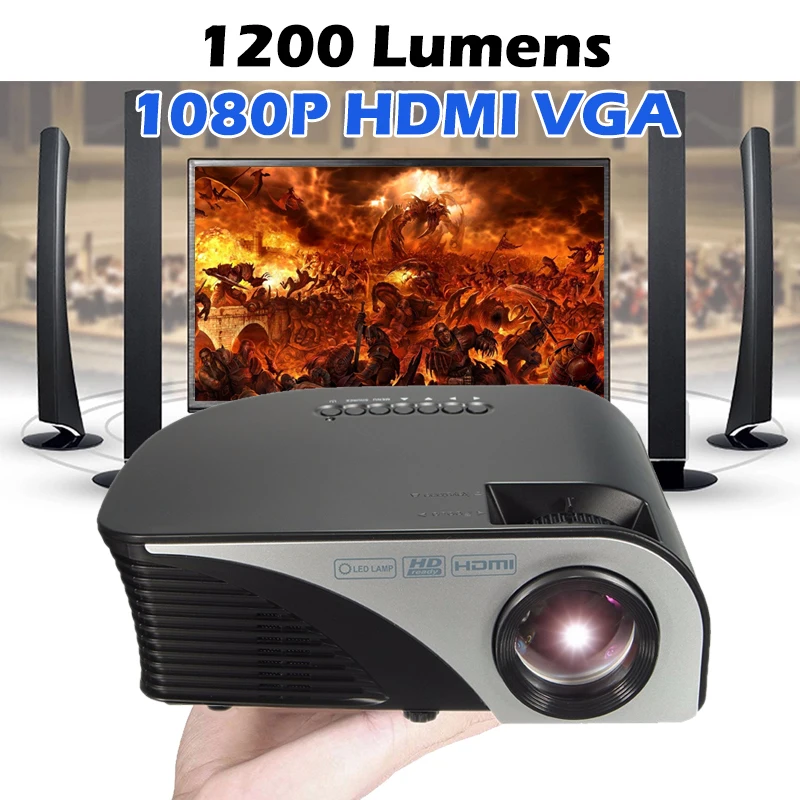 

Portable LED Projector 1080P 1200 Lumens Mini Multimedia Home Theater Projector Max 120'' Screen AV/VG