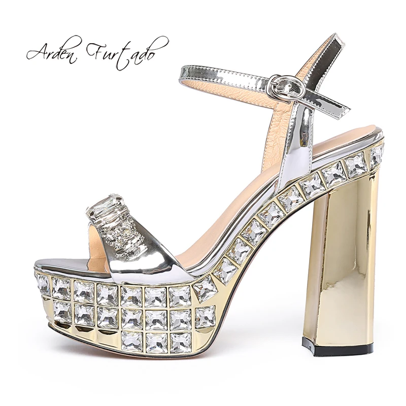 

Arden Furtado 2019 Summer Fashion Women's Shoes Sexy Elegant platform crystal rhinestone Sandals Buckle strap chunky heels shoes