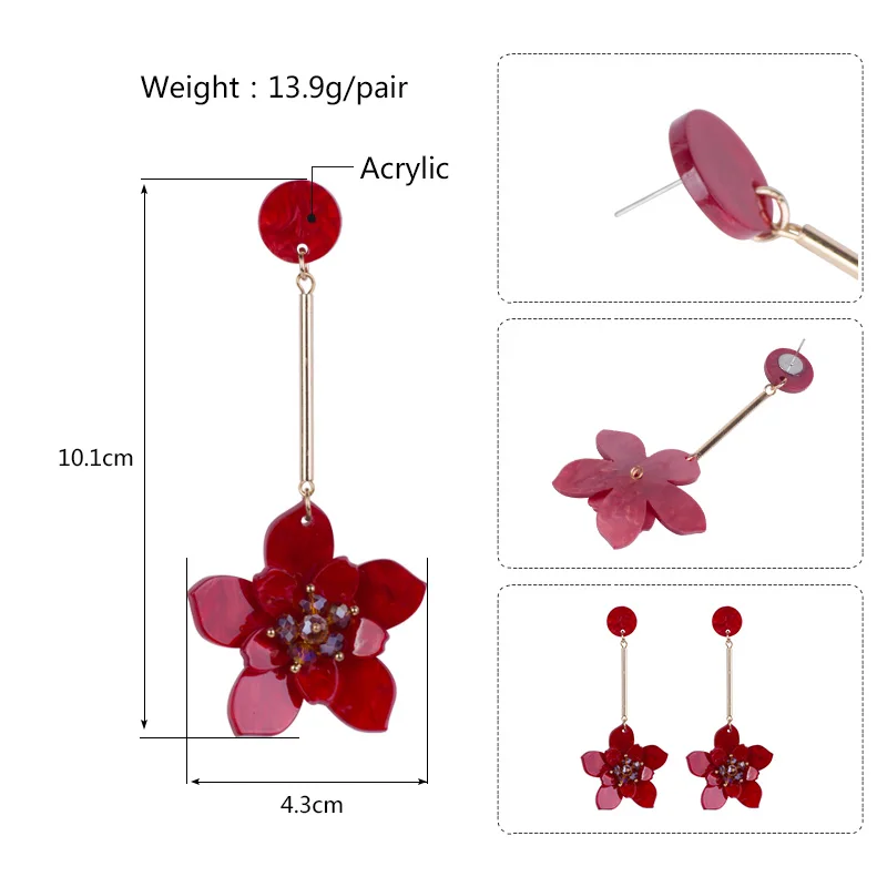 Trendy Dangle Fashion Acrylic Flower Earrings for Women Big Long Metal Dangling Red Resin Drop Earrings Female New Jewelry (7)