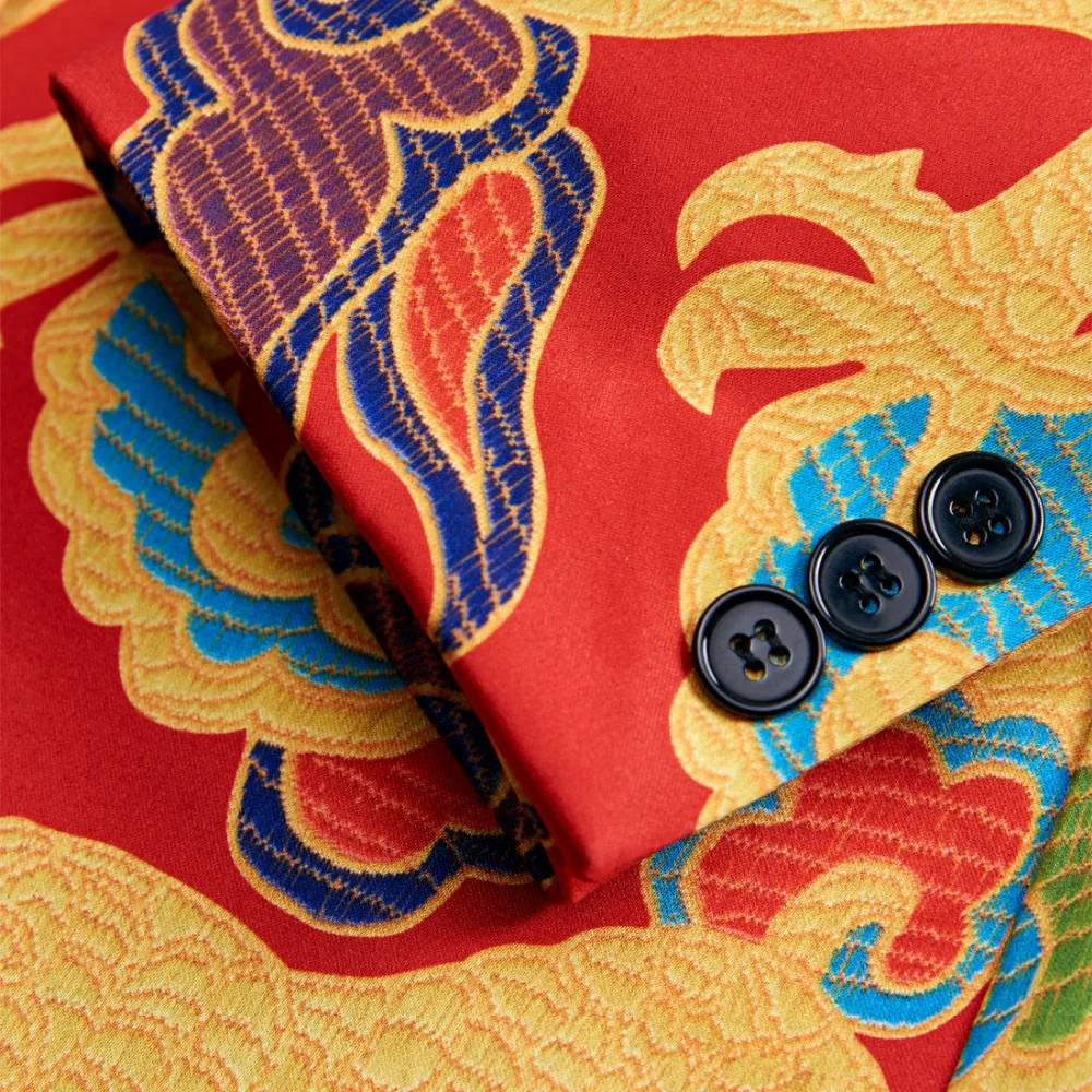 PYJTRL прилива для мужчин китайский стиль красный золотой дракон дизайн повседневный костюм куртка размера плюс певец костюм Свадебные Жених Выпускной вечерние блейзер
