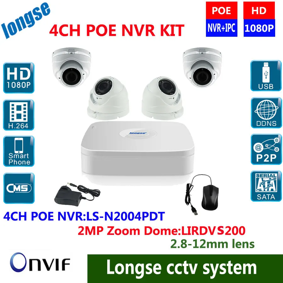 

POE Dome IP Zoom Camera HD Recorder 4CH POE NVR KIT, 1080P Surveillance Camera Home Security System 1920*1080 2.0MP Recorder