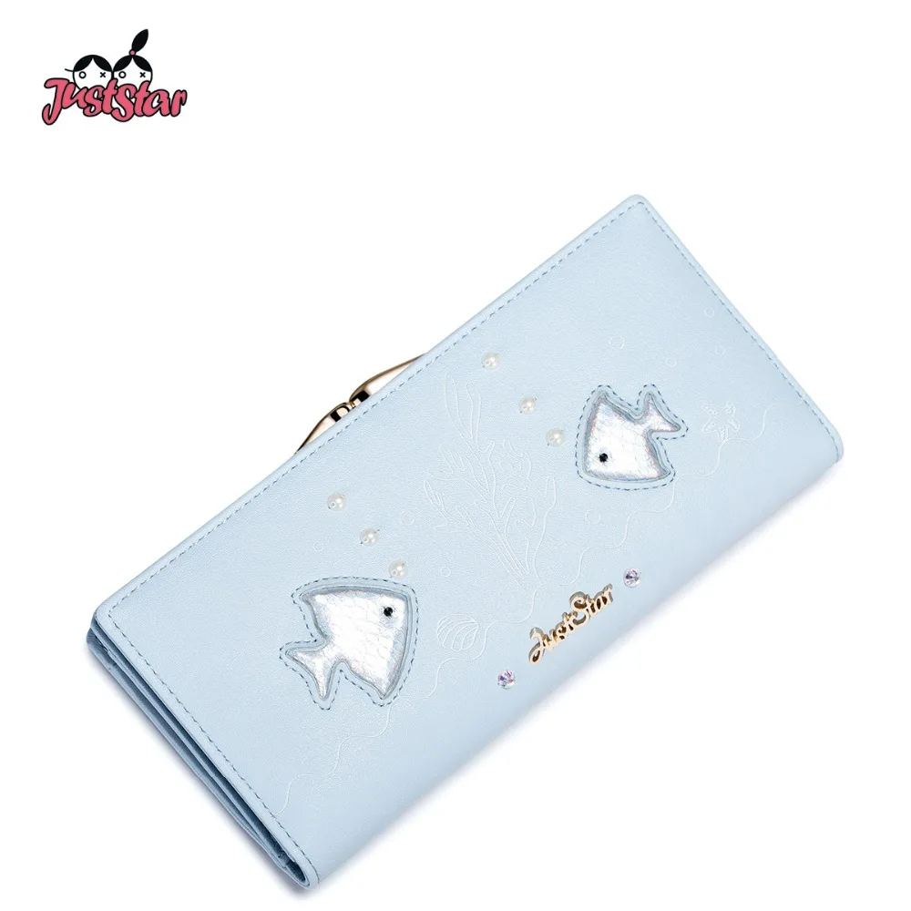 

JUST STAR Women's PU Leather Wallet Ladies Long Phone Fresh Purse Female Beading Brand Coin Purse Gift Box For Girl JZ4495