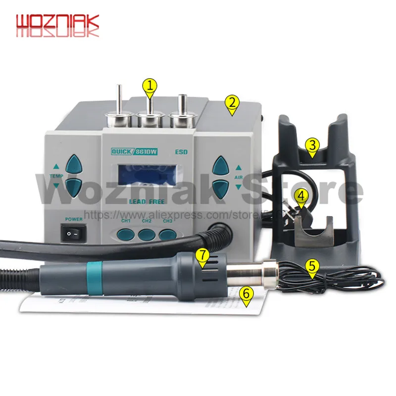  Quick 861DW lead-free hot air gun soldering station Intelligent digital display 1000W rework statio