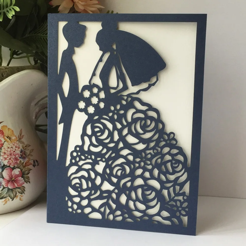 

50Pcs Laser Cut Bride And Groom Marriage Wedding Invitation Card Customized Wedding Card Greeting Blessing Party Card Supplies