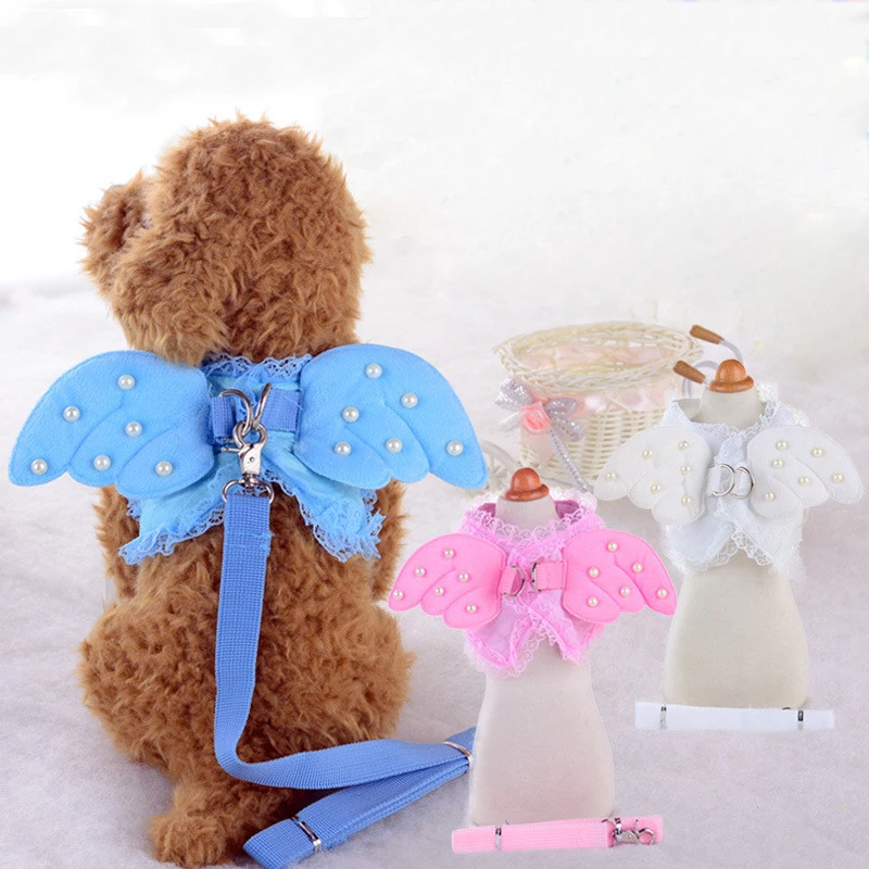 Pet New Dog Harnesses lace Angel Wings Lead Leash For Pet Puppy