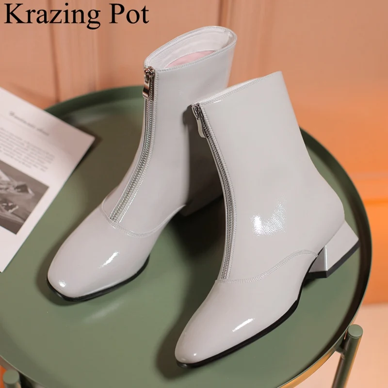 

Krazing Pot 2018 superstar square toe low heels zipper women ankle boots office lady solid keep warm concise winter shoes L3f1