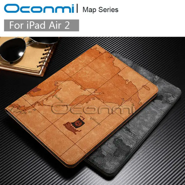 

High quality World Map leather case for Apple iPad Air 2 with stand function credit card slots wallet cover for iPad Air2 bag