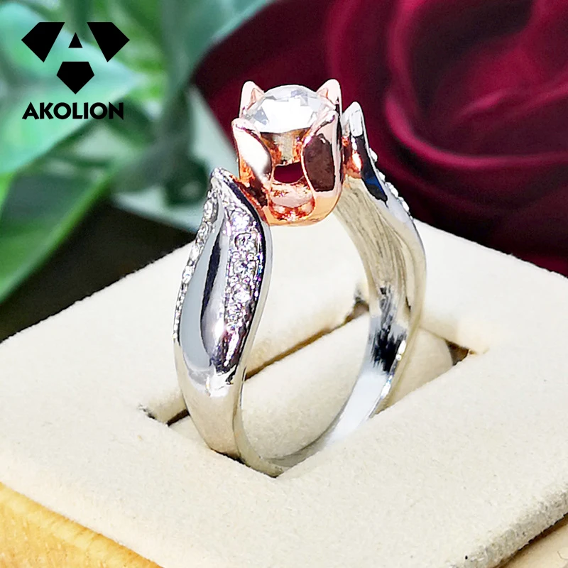 

AKOLION New Arrival Hot-Selling Women Accessories Simulation of New Rose Flower Color Separation Modern wedding Ring Btjz--39
