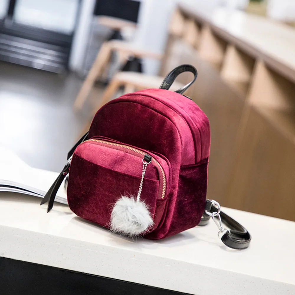2018 nuevas mochilas escolares de terciopelo suave de colores lisos para chicas adolescentes pequeño viaje pompón bola cremallera Mochila saco A Dos 2018 nuevas mochilas escolares de terciopelo suave de colores lisos para chicas adolescentes pequeño viaje pompón bola cremallera Mochila saco A Dos