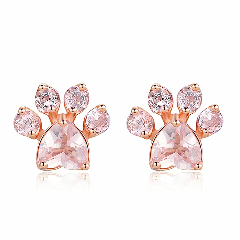 

Shiny Pink CZ Bear Stud Earrings Jewelry Dog Paw Print Earring Female Small Animal Earrings for Women