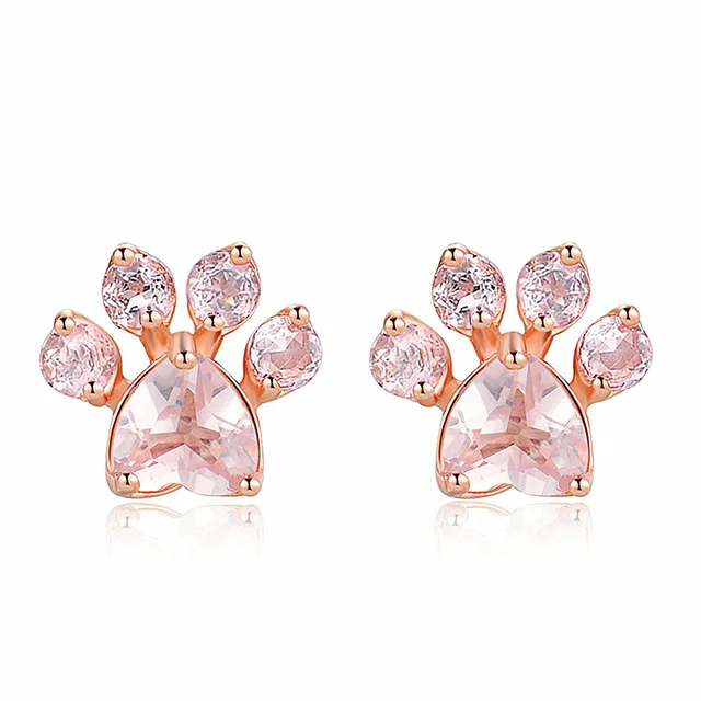 Shiny Pink Cz Bear Stud Earrings Jewelry Dog Paw Print Earring Shiny Pink Cz Bear Stud Earrings Jewelry Dog Paw Print Earring Female Small Animal For