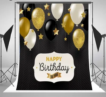 

Frame Golden Stars Black White Glitter Gold Balloons backdrop Vinyl cloth High quality Computer print birthday Background