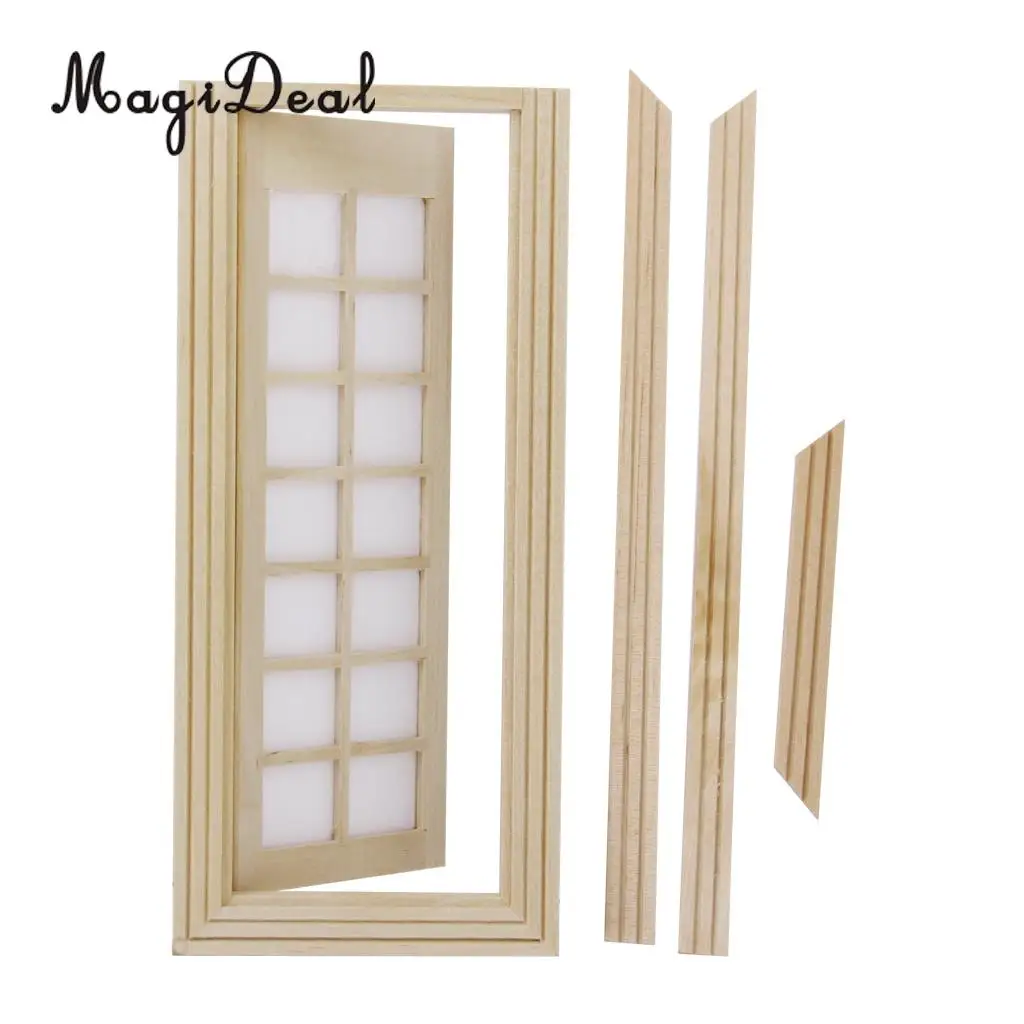 1Pc Wooden 14-Squares Unpainted DIY Door for 1:12 Dollhouse Bedroom Kitchen Miniature Furniture Decor Accessory