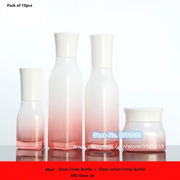 

10PCS 50g Cherry Red Glass Cream Jar 40ml White Glass Lotion Pump Bottle Cosmetic Refillable Liquid Toner Container White Lid