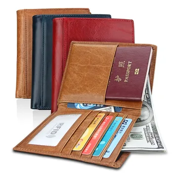 

Cow Leather Men Wallets with Coin Pocket Vintage Male Purse Function Brown Genuine Leather Men Wallet Passport case