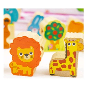 

Wood Blocks Cartoon Animals Fruit Block Children Stringing Thread Board Wooden Toys Toddler Sew On Early Education Toy