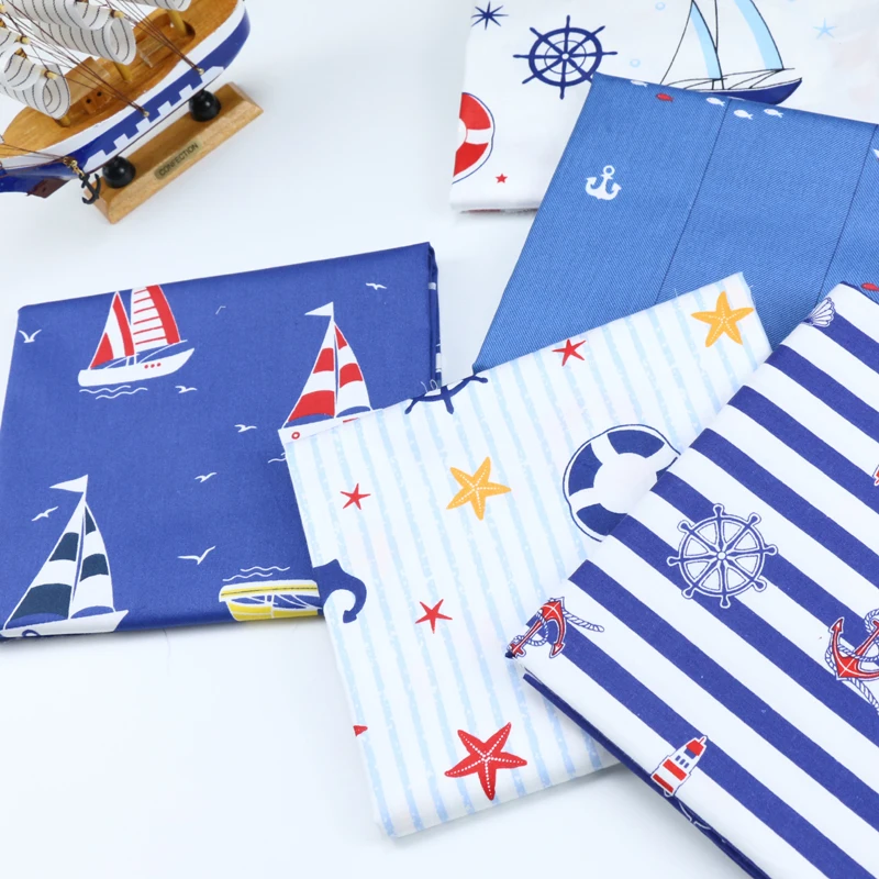 

Navy sailing ship anchor series cotton fabric diy handmade bedding textile crib clothes patchwork quilted apron cover curtain
