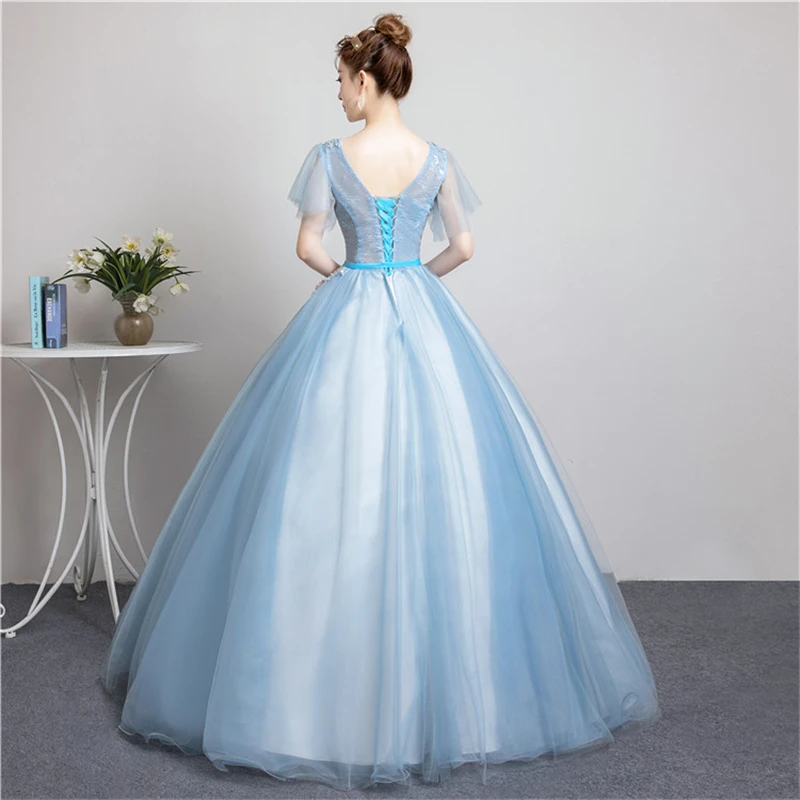 Светло-голубое длинное вечернее платье Нежный Цветной жемчуг аппликация для бального платья сольное исполнение маскарадное платье халат De Soiree 40