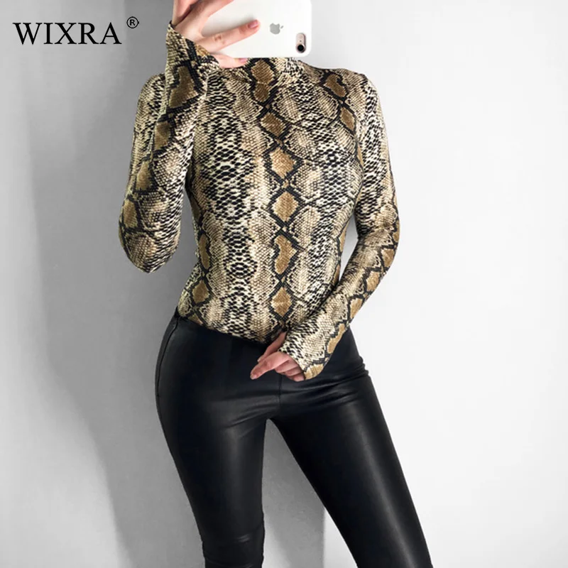 

Wixra 2019 Women's Clothing New Hot Long Sleeve Snakeskin Bodysuits Trendy Playsuits For Female