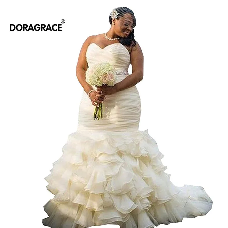 

Doragrace Gorgeous Sweetheart Mermaid Organza Ruffles Plus Size Bridal Wedding Dresses DG1901