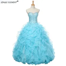 Один элемент дневной свет синий органза Vestidos De 15 Anos пышные платья бальное платье