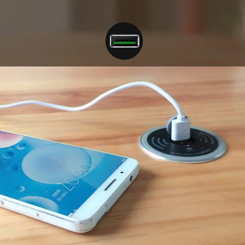  Desktop Wireless Charger 5W Fast Charging Pad Waterproof Plug Hole Conference Table Desk Home Offic