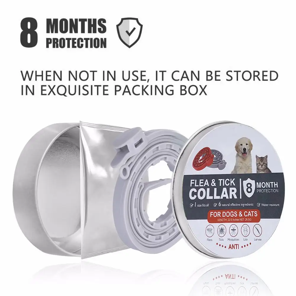 

Pet Dog Cat Collar 8 Month Anti Flea Ticks Mosquitoes Outdoor Protective Adjustable Prevention Collar Insect Control Collar