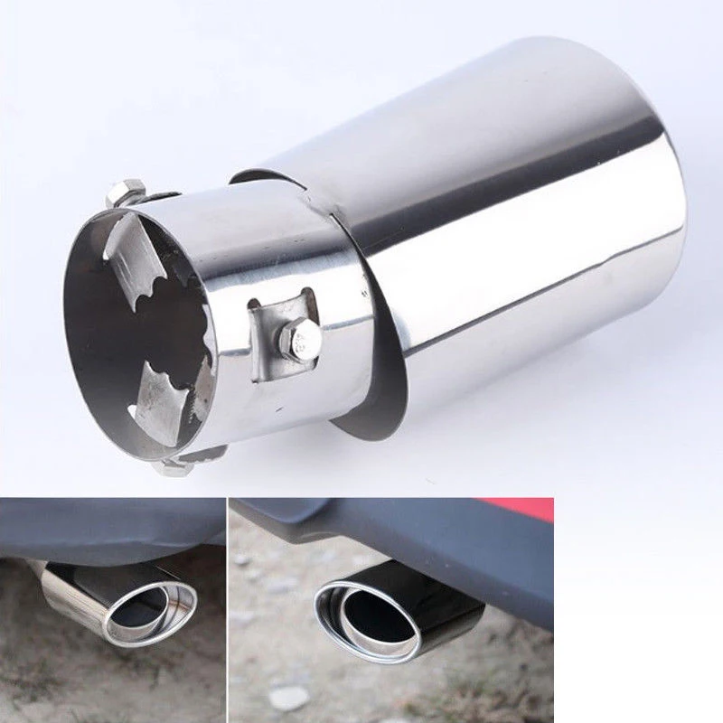 Car Round Silver Stainless Steel Chrome Exhaust Tail Muffler Tip Pipe Accessorie