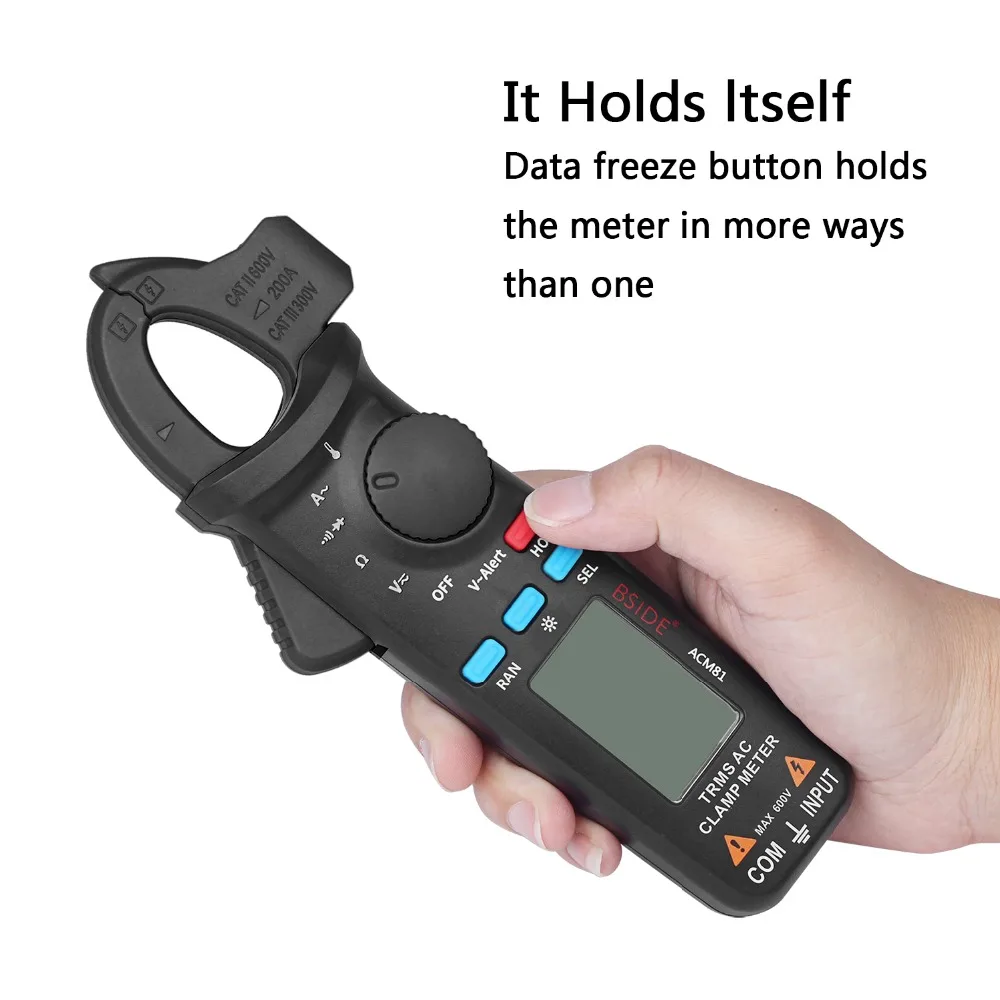 

BSIDE AC Clamp Meter ACM81 TRMS 1mA Auto-Ranging Digital Clamp Multimeter Voltage Current Diode Continuity Tester with Clip