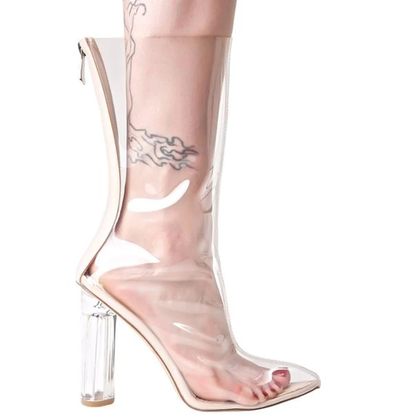 

Hot Fashion Spring Autumn Crystal Heel Transparent Women Boots Clear High Heels Pointed Toe Zipper Ankle Boots Zapatos Mujer