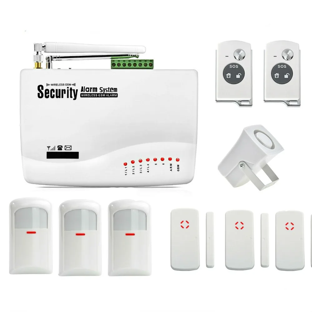 

GSM SMS Alarm PIR/Door Sensor Dual Antenna Burglar Alarm 4 Wired Defense Zones 6 Wireless Zones 433mhz Alarm System