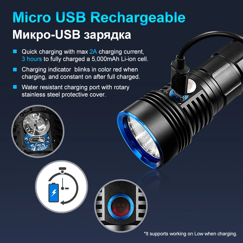  LUMINTOP ODF30C Rechargeable Led Flashlight Cree XHP 70.2 3500 Lumen Tactical Flashlight by 26650 B - 4000010500738