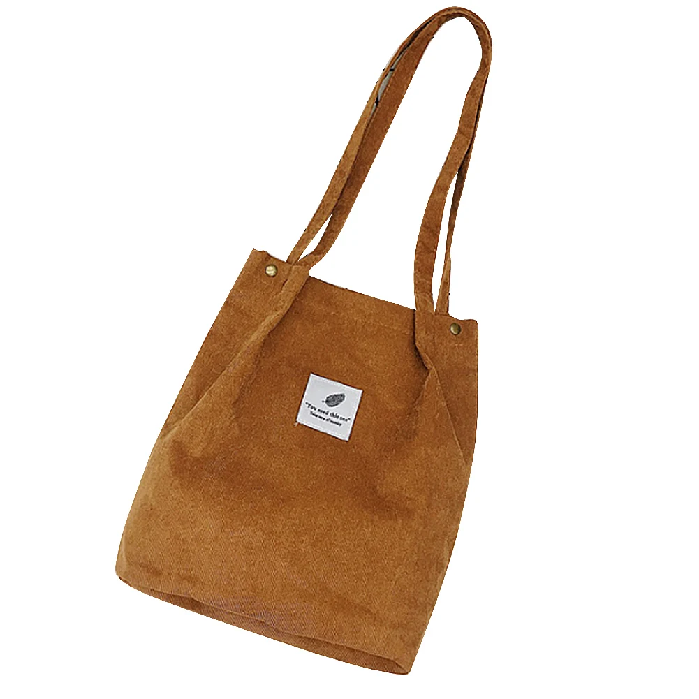 Однотонные вельветовые сумки через плечо, Экологичная сумка для покупок, сумка-тоут, посылка, сумки через плечо, кошельки, повседневные сумки для женщин - Цвет: Коричневый